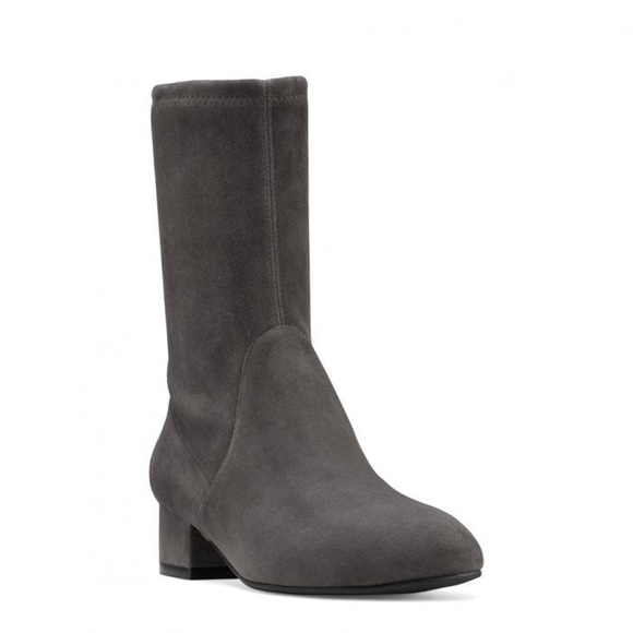 Stuart Weitzman—The Raissa Bootie, Size 11 (41.5), Medium Gray Stretch Suede - Picture 1 of 6